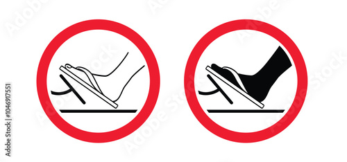 No open footwear flip flops, slippers, sandals, shoes, barefoot  to drive. Stop do not gas pedal or brake pedal. Break with foot icon. Foot push clutch. Foot pressing the brake and clutch pedal. 