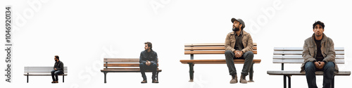 set of A man on a park bench, a man sitting on a bench, silent on a bench, man on a bench, png file, spring park, on a transparent backgrounds