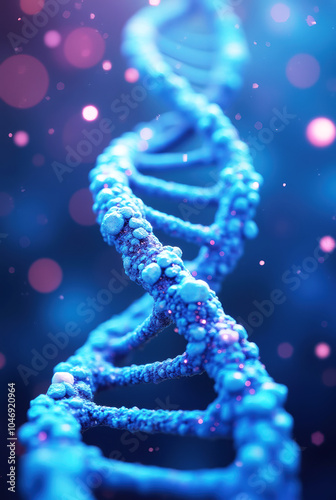 High-Definition Image of DNA Double Helix with Twisted Ladder Shape Against Blurred Bokeh Background