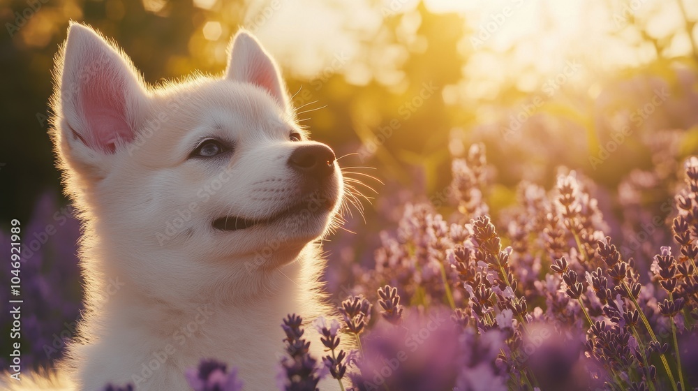 Puppy in Lavender Field. Puppy in Lavender Field.