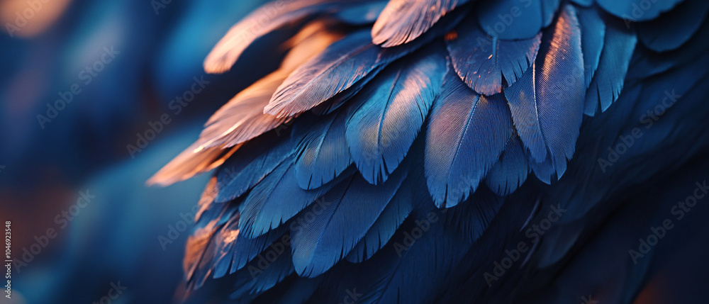 Obraz premium Blue Bird Feathers Close Up Macro Photography Background