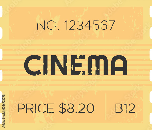 Retro cinema ticket displaying price, seat number, and serial number, evoking nostalgic feelings of classic movie experiences