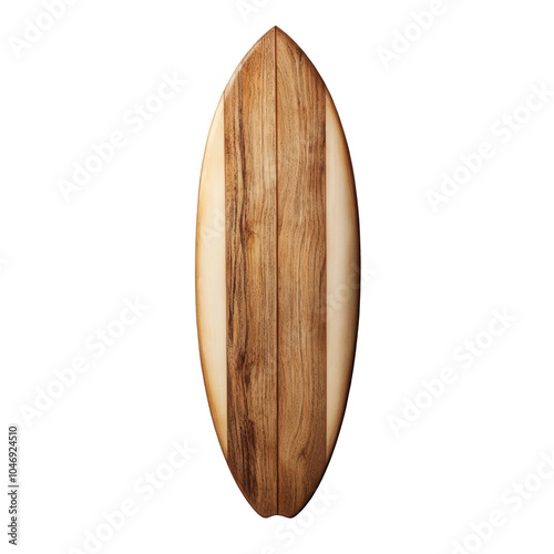 Surfboard with a wooden texture, isolated  on transparent background.