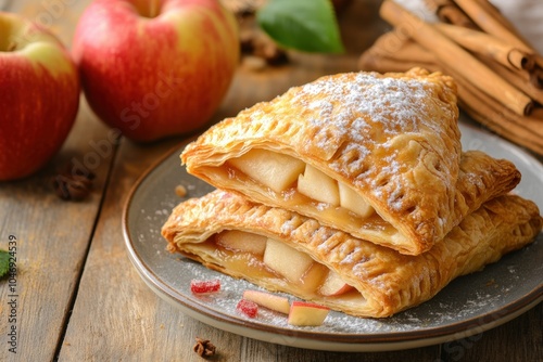 Apple Turnovers Closeup. Delicious Pastry Snack with Fresh Apple and Sugary Goodness