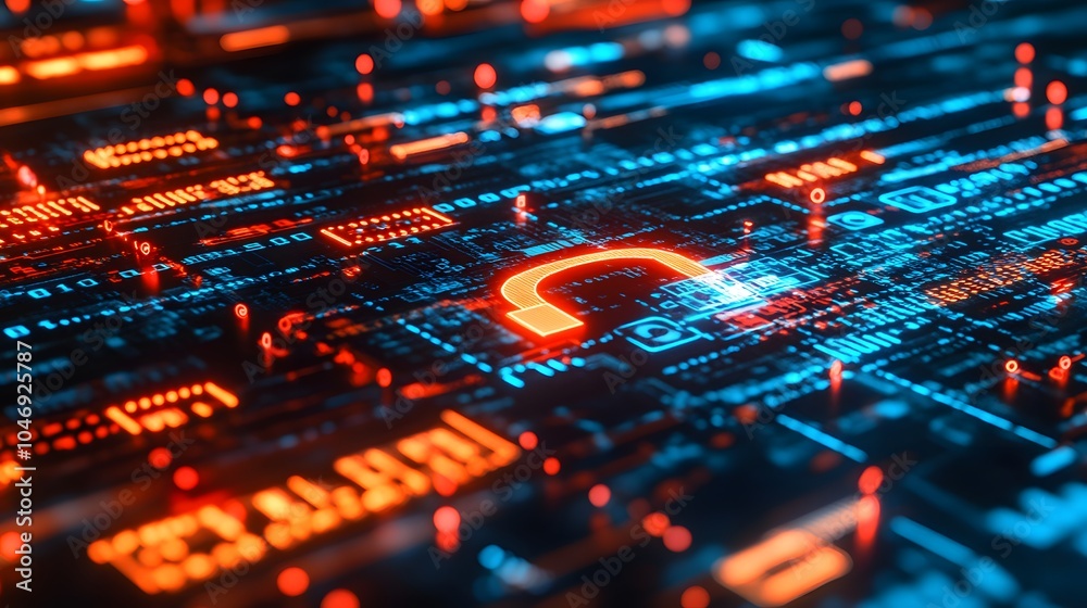 Obraz premium digital lock, shield, and binary code