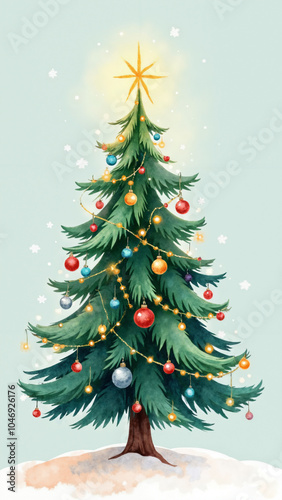 Whimsical Christmas Tree Watercolor: AI-Generated Festive Illustration for Holiday Marketing and Seasonal Promotions