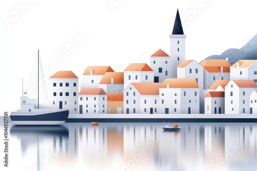 Wallpaper Mural Serene coastal town, boats gently bobbing on calm waters, reflecting a picturesque harbor. Torontodigital.ca