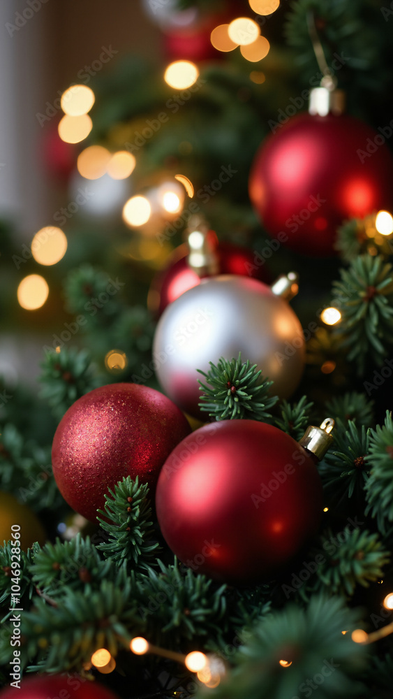 Festive Christmas Ornaments on Tree: Perfect for Holiday Marketing, Ads, Cards, and Seasonal Promotions Festive Christmas Ornaments on Tree: Perfect for Holiday Marketing, Ads, Cards, and Seasonal Promotions