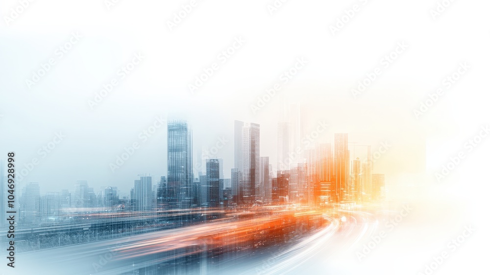 Fototapeta premium Urban Speed: City lights blur into dynamic motion, showcasing a vibrant, futuristic cityscape.