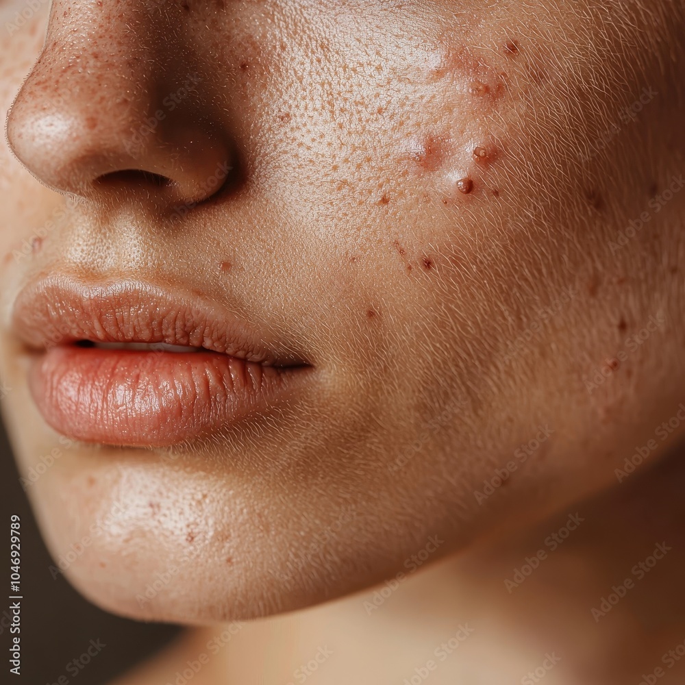 Close-Up Portrait of Woman with Acne on Face Close-Up Portrait of Woman with Acne on Face