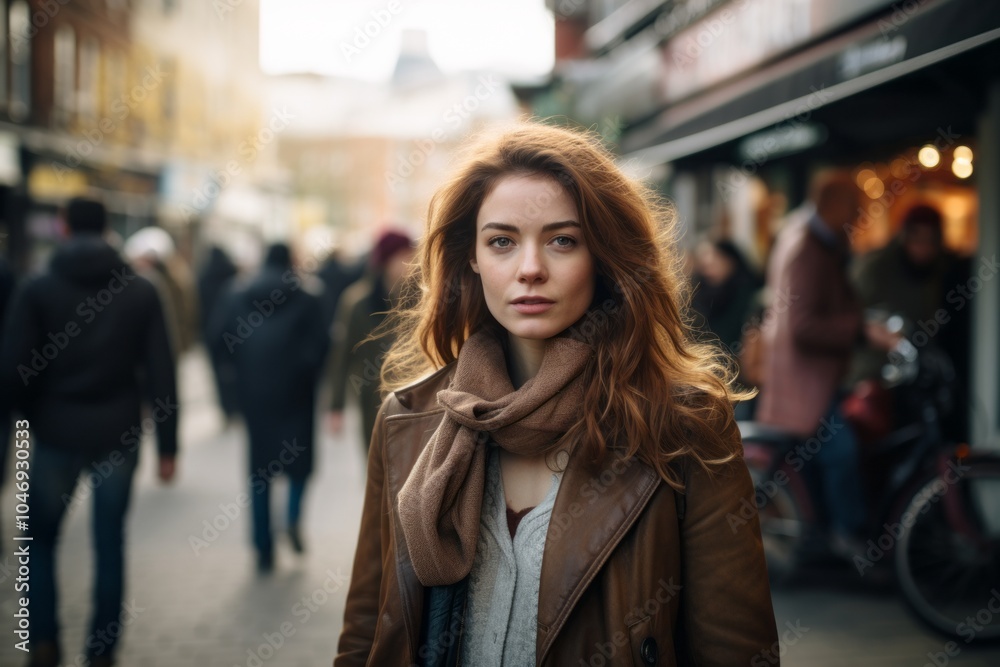 Portrait of a beautiful young woman with red hair in the city Portrait of a beautiful young woman with red hair in the city