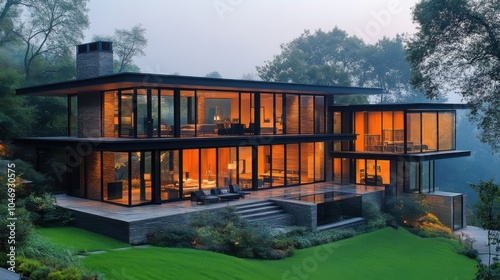 Contemporary glass home with expansive views.