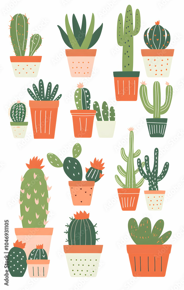 A collection of potted cacti and succulents in various shapes and sizes. A collection of potted cacti and succulents in various shapes and sizes.