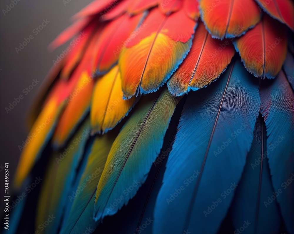 Fototapeta premium Vibrant close-up of colorful parrot feathers in a detailed texture
