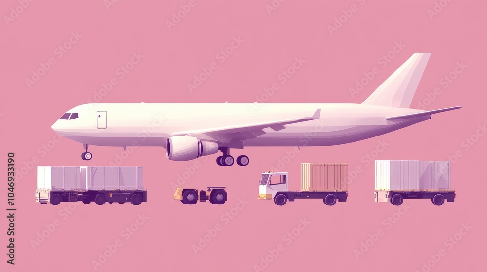Fototapeta premium Flat design cargo planes in pastel 3D render, import-export logistics, visualizing air freight transportation