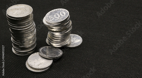 Stack of Indonesian coins isolated photo