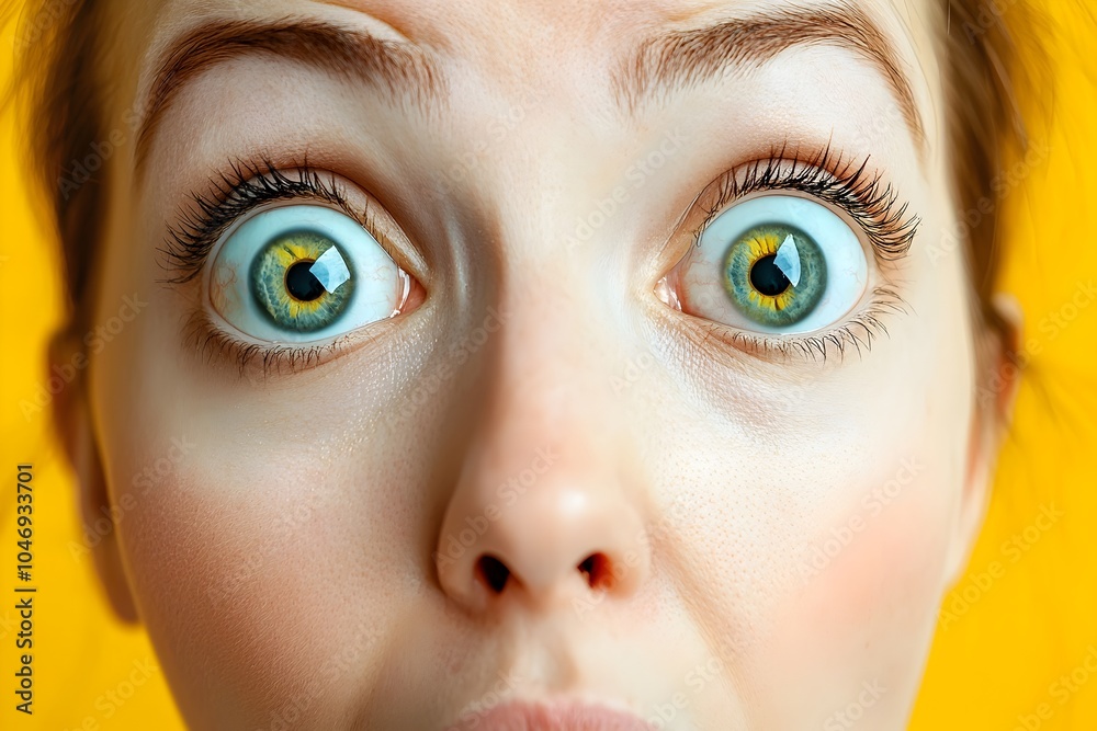 Naklejka premium Wide Eyed Surprise and Shock on Woman s Face Expressing Reaction to Unexpected News