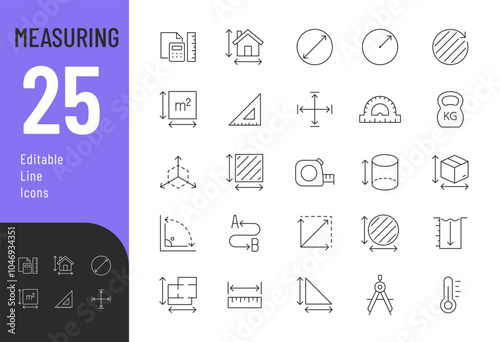 Measuring Line Editable Icons set. Vector illustration in modern thin line style of parameters related icons: size, square, weight, and more. Pictograms and infographics for mobile apps
