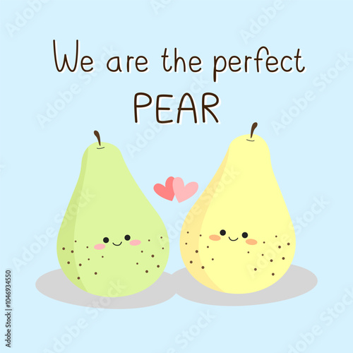 Cute couple of green and yellow pears with quote 