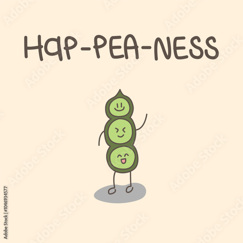 Cute green peas with quote “Hap-pea-ness”
