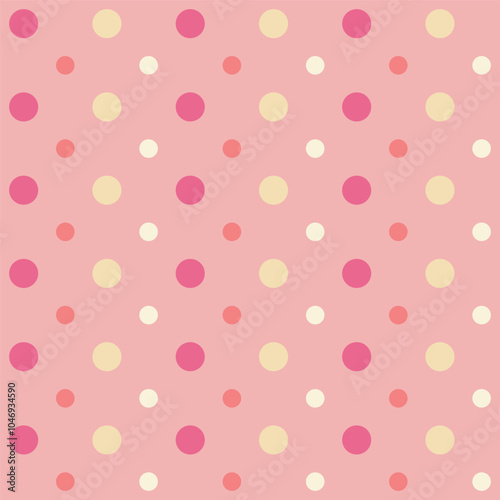Cute vector background with yellow and pink seamless polka dot pattern on pastel pink background