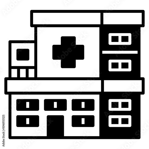 Hospital Icon Black Fill,Places icon pack,minimalist vector illustration ,simple transparent graphic element .Isolated on white background