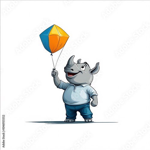 Cheerful Rhino Flying Colorful Kite photo