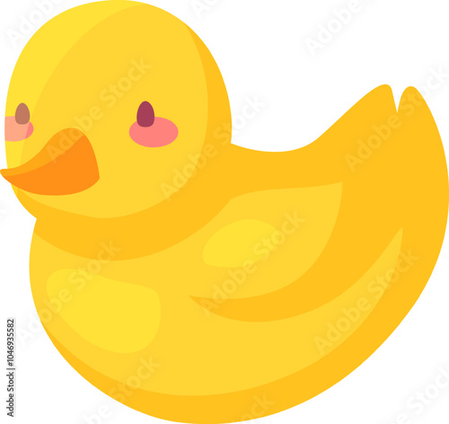 Adorable yellow rubber duck floating serenely, perfect for bath time fun or playful decoration, bringing a touch of childhood joy