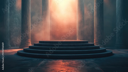 Stone Platform with Columns and Orange Light photo