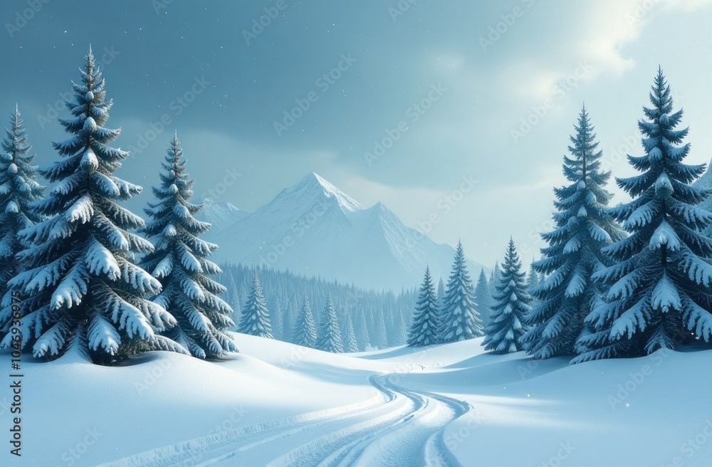 Fototapeta premium winter snow forest with Christmas trees