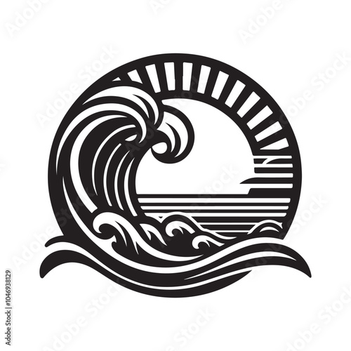 Nostalgic Sea Wave Silhouette Vector Art – Great for Graphic Design