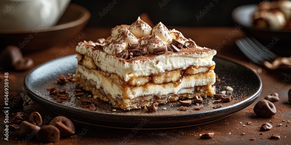 a piece of dessert on a plate with chocolate chips a piece of dessert on a plate with chocolate chips