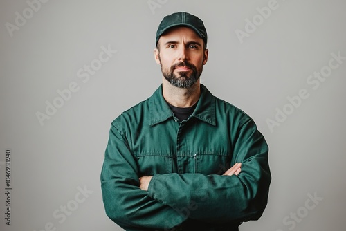 Confident worker in uniform with crossed arms