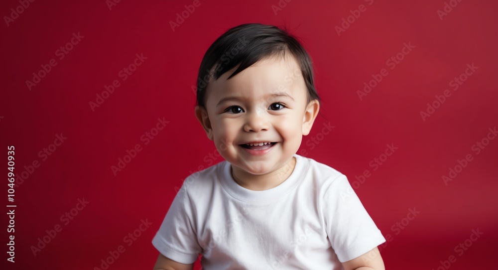 caucasian toddler boy red background wearing plain white tshirt smiling happy portrait caucasian toddler boy red background wearing plain white tshirt smiling happy portrait