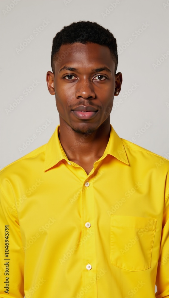 Fototapeta premium A lively image featuring a youthful African American man in a bright yellow top