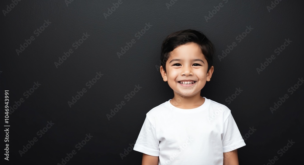hispanic latino kid boy black background wearing plain white tshirt smiling happy portrait hispanic latino kid boy black background wearing plain white tshirt smiling happy portrait