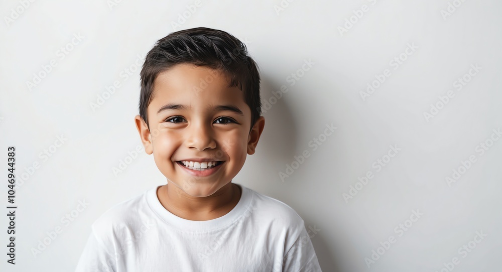 hispanic latino kid boy white background wearing plain white tshirt smiling happy portrait hispanic latino kid boy white background wearing plain white tshirt smiling happy portrait