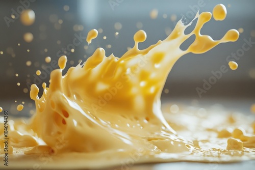 A Cheese Explosion in Mid-Air with Steam and Splashing Milk photo