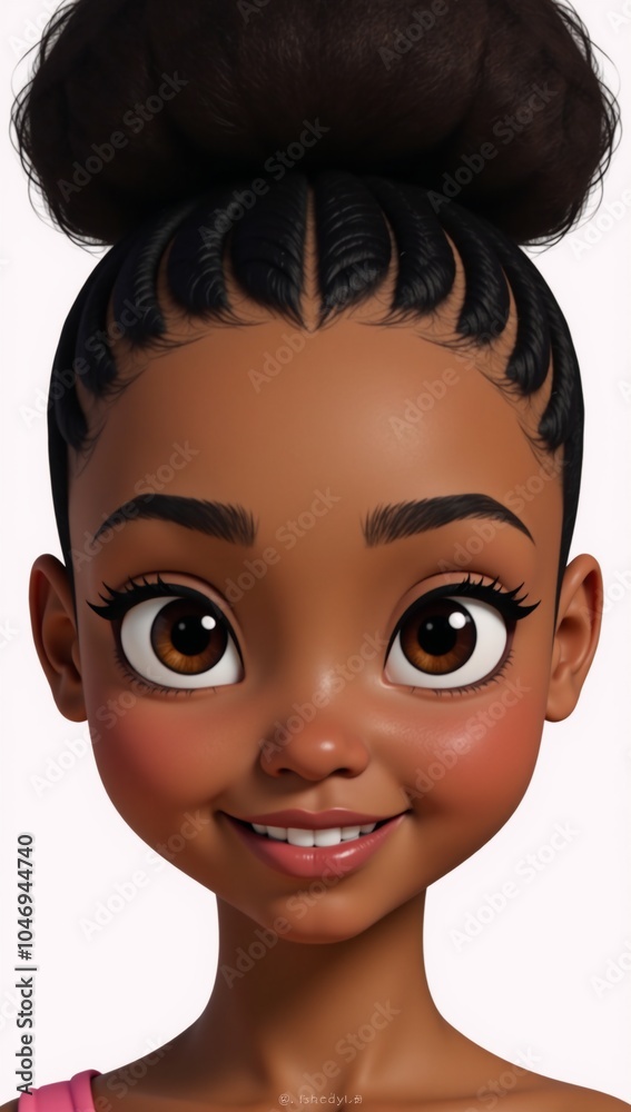 Stylized flat character design modern African-American girl with fashionable bun hairstyle AnimationAvatar friendly Stylized flat character design modern African-American girl with fashionable bun hairstyle AnimationAvatar friendly