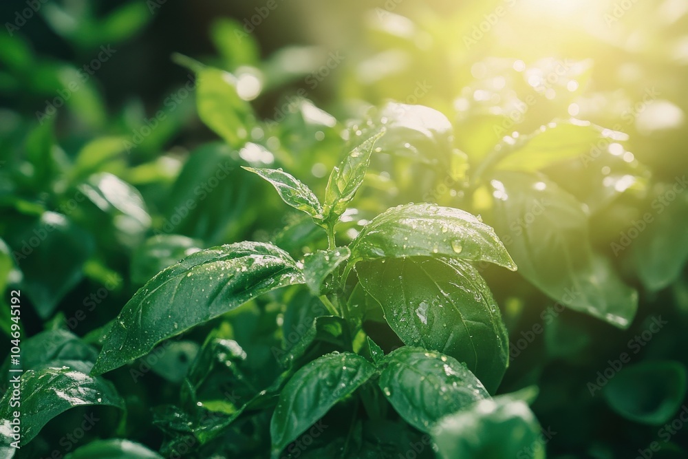 Basil Growing in Beautiful Garden: Fresh Green Leaves for Agriculture and Gardening Basil Growing in Beautiful Garden: Fresh Green Leaves for Agriculture and Gardening