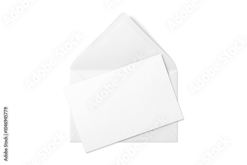 Opened envelope mockup with blank paper isolated on a transparent background, PNG. High resolution.  photo