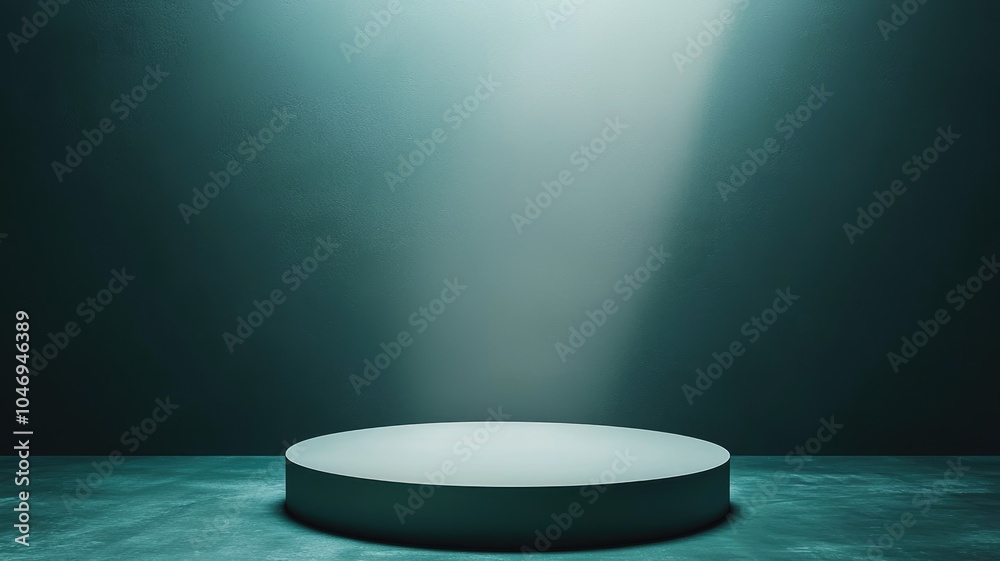 A Cylindrical Platform with a Spotlight in a Dark Blue Room A Cylindrical Platform with a Spotlight in a Dark Blue Room