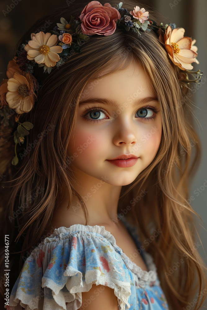 A little girl with a flower crown on her head A little girl with a flower crown on her head