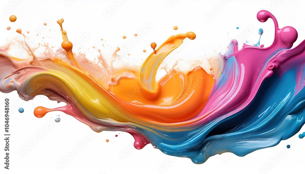 Fototapeta premium bright neon mixed multi colour colourful cream liquid paint ink splash swirl wave on white background