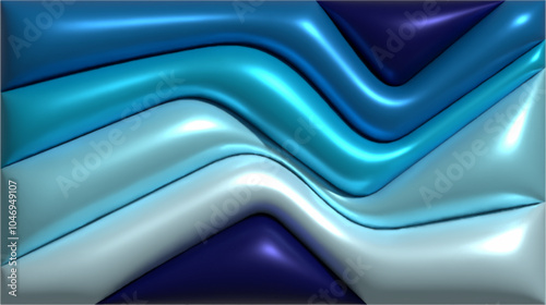 Dynamic 3D abstract wavy modern background, inflated balloon like forms in blue colors, fluid shapes create a sense of motion and depth