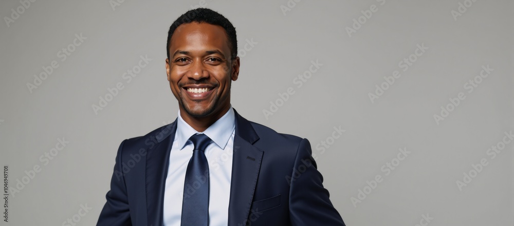 Smiling African American business leader for diverse marketing materials promoting success Smiling African American business leader for diverse marketing materials promoting success