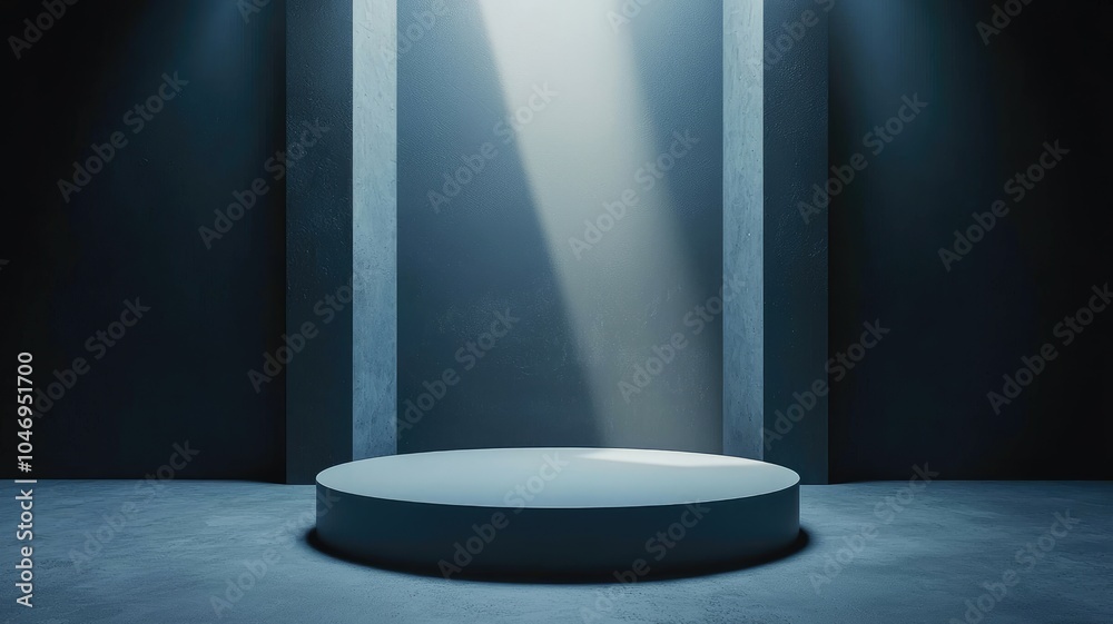 Circular Platform in a Dark Concrete Room with a Single Light Source Circular Platform in a Dark Concrete Room with a Single Light Source