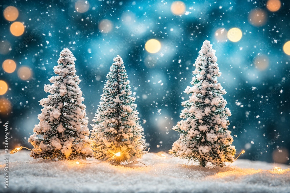 Winter wonderland with snow-covered trees and falling flakes during a serene afternoon in a forested area Winter wonderland with snow-covered trees and falling flakes during a serene afternoon in a forested area