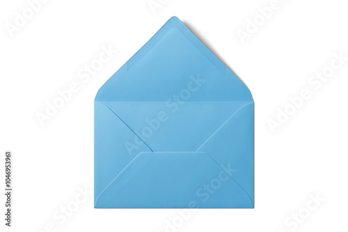 Opened blue paper envelope mockup isolated on a transparent background, PNG. High resolution. 