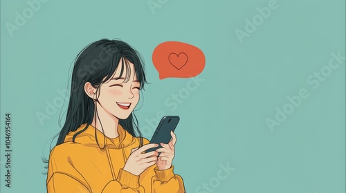 Obraz na płótnie Korean anime-style girl smiling with love bubble w salonie